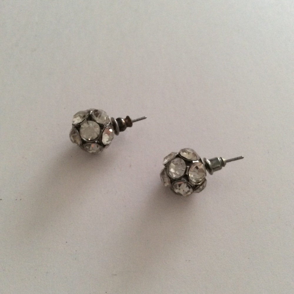 Earrings crystal ball shaped medium silver tone br